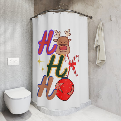 Cortina de Ducha Festiva - Decoración Navideña con Alegre Diseño "Ho Ho Ho" y Un Lindo Reno