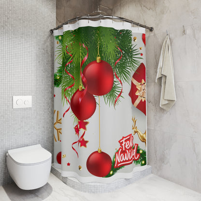 Cortina de Ducha Festiva - Decoración Navideña con Diseño "Feliz Navidad"